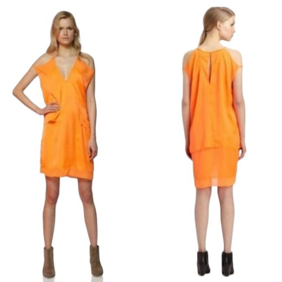 Helmut Lang Dress Chroma Drape cutout mesh details color sunburn Orange bright 4 - Picture 1 of 12